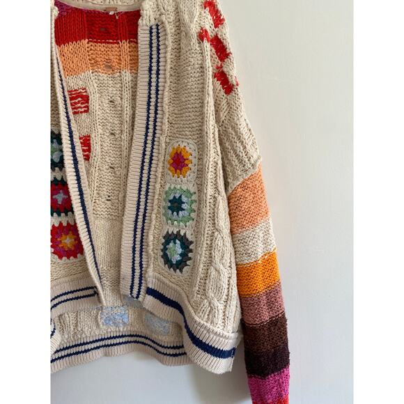 FREE PEOPLE Clear Skies Cardi Sweater in Cream Combo Size Large - Picture 6 of 9